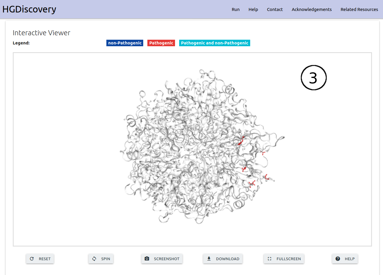 Results page for mutations list HGDdiscovery 3D viewer